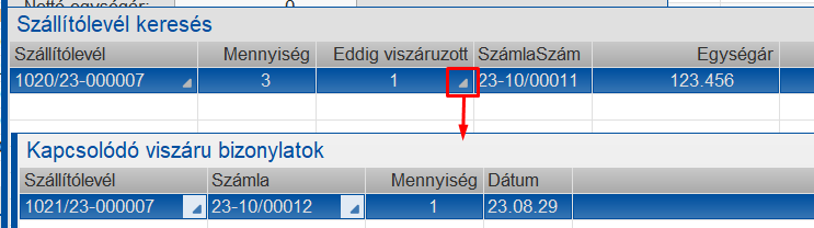 Bizonylatrögzítés során a vevővisszáru elszámolás