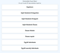 Egyedi feladat menüpontok a WEB felületen
