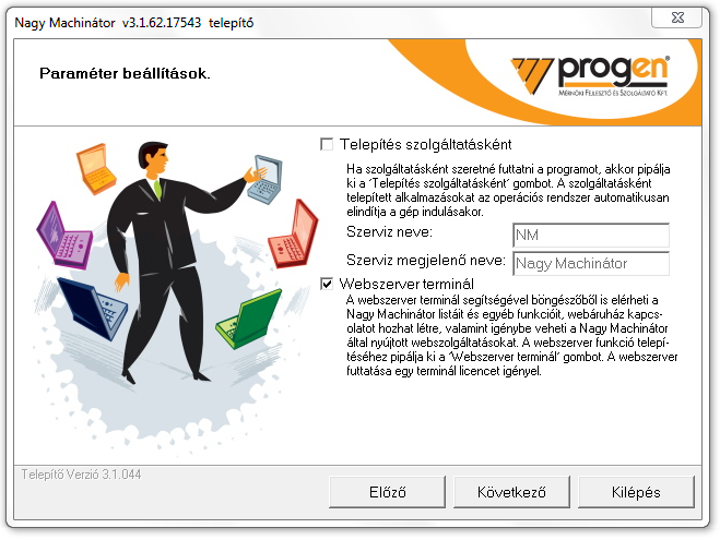 Webszerver üzemmód beállítása a telepítőben