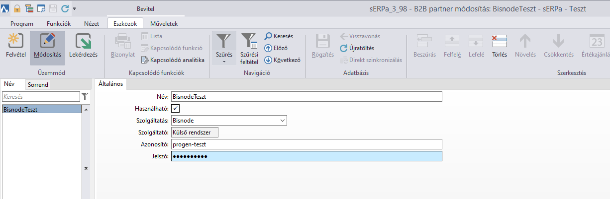 Az új lekérdezés működéséhez szükséges beállítás a B2B partner funkcióban.