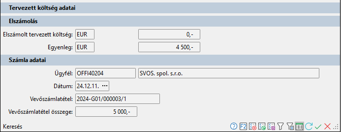 - Tervezett költség keresés további adatai -