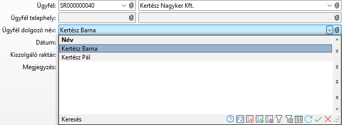 - Ügyfél dolgozó keresés táblázat adatai -