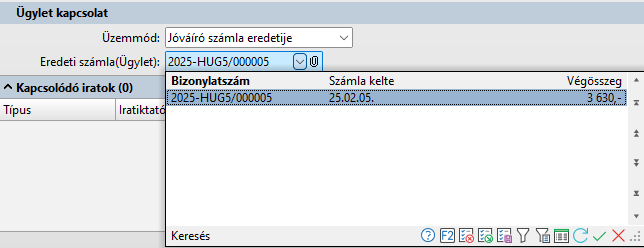 - Eredeti számlal keresés táblázat adatai -