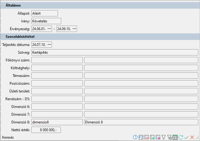 - Szerződés tétel keresés további adatai -