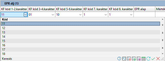 - Termék EPR kód keresés táblázat adatai -