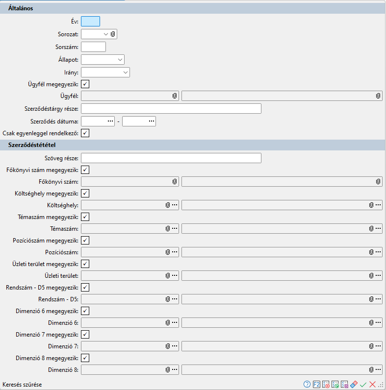 - Szerződés tétel keresés szűrési feltételei -