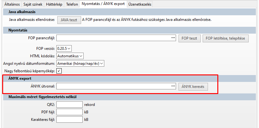 Üresen hagyott útvonal esetén a lokális gépen lévő ÁNYK-nak adjuk át az exportálandó nyomtatványt