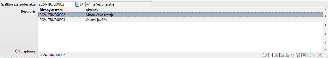- Akta keresés táblázat adatok -