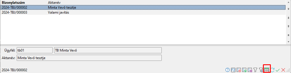 - Akta keresés alapértelmezés szerinti további adatai -