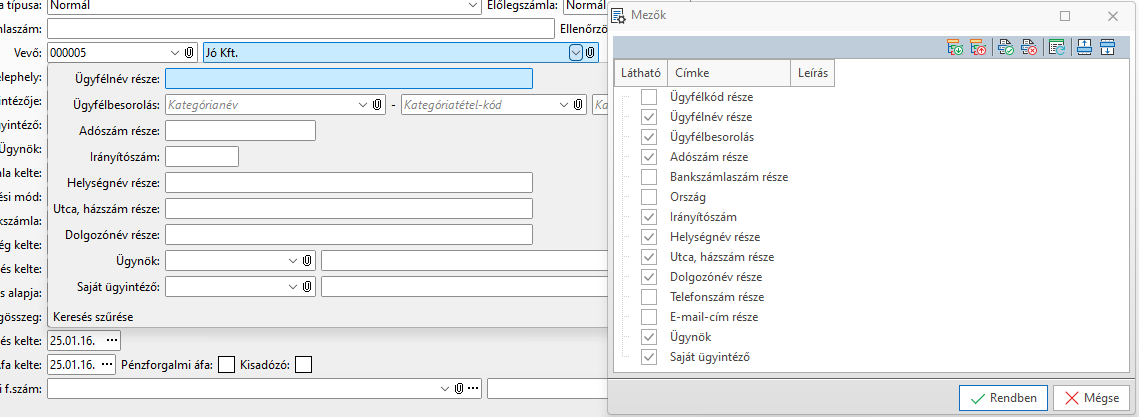 - Ügyfél szűrés Szűrés adatok kezelése -