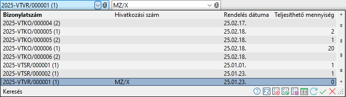 - Áruforgalom bizonylat tétel keresés táblázat adatai -