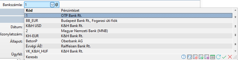 - Bankszámla keresés táblázata alapértelmezett oszlopokkal -