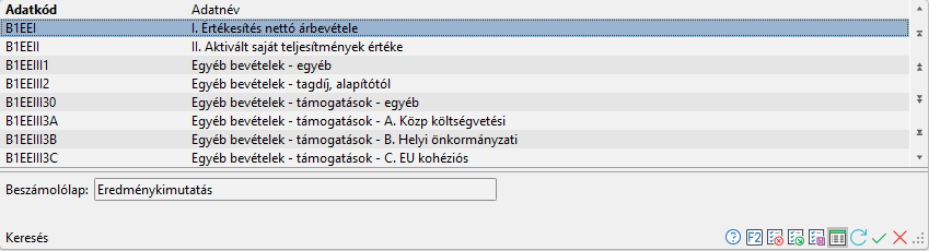 - Beszámoló adat keresés alapértelmezés szerinti további adatai -