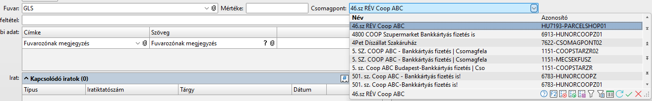 - Csomagpont keresés táblázat -