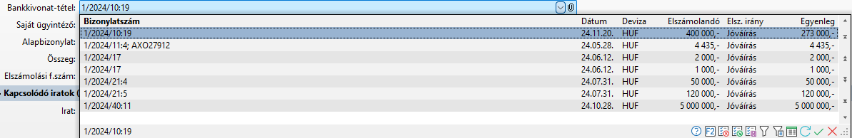 - Egyéb tétel keresés táblázat adatai -