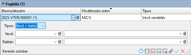 - Foglalandó rendelés tétel keresés szűrési feltételei -