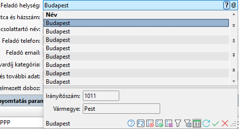 - Helység keresés alapértelmezett további adatai -