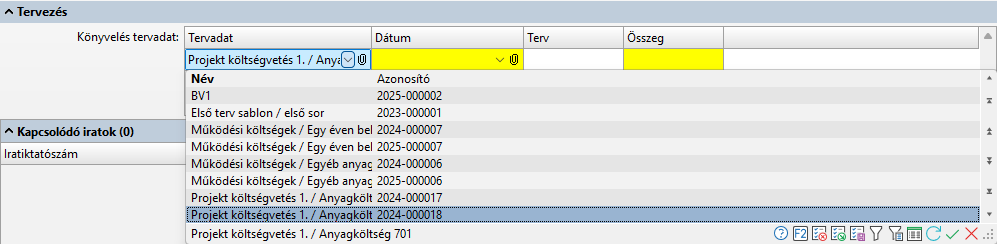 - Könyvelési tervadat keresés táblázat adatai -