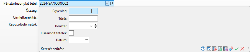 - Pénztárbizonylat tétel keresés tárgyi eszközben szűrési feltételei -