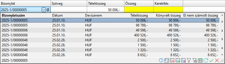 - Pénztárbizonylat tétel tárgyi eszközben keresés táblázat adatai -