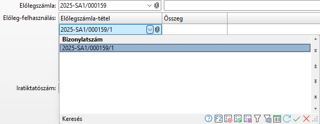 - Számla előleg tétel keresés táblázat adatai - - Számla előleg tétel keresés táblázat adatai -