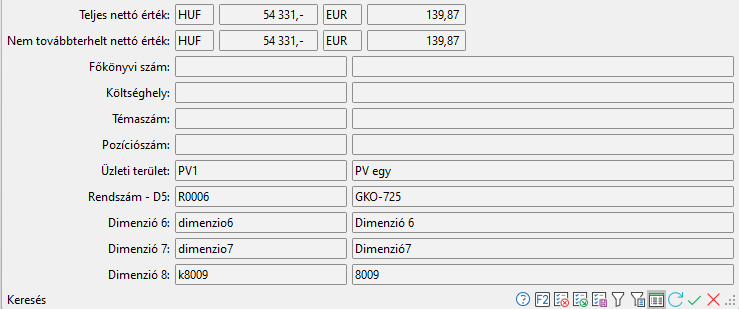 - Számla tétel keresés további adatai -