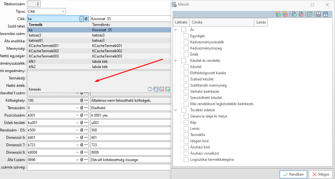 - Termék keresés további adatai -