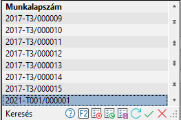 - Termelésirányítás munkalap keresés táblázata -