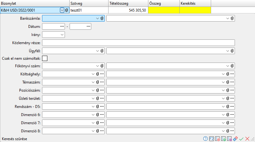 - Bankkivonat tétel keresés tárgyi eszközben szűrési feltételek -
