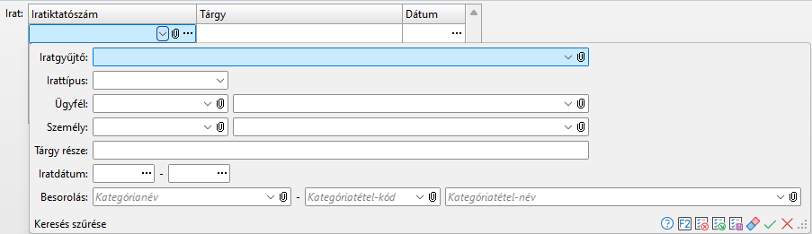 - Irat keresés szűrési feltételei -