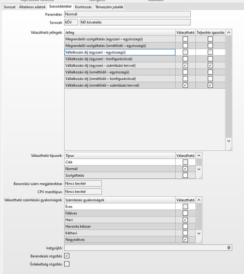 Szerződéstétel fül