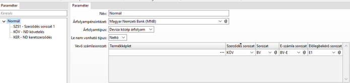 Vevőszámla sorozat paraméterezés