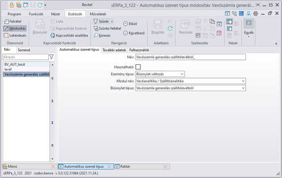 - Automatikus üzenet típus -