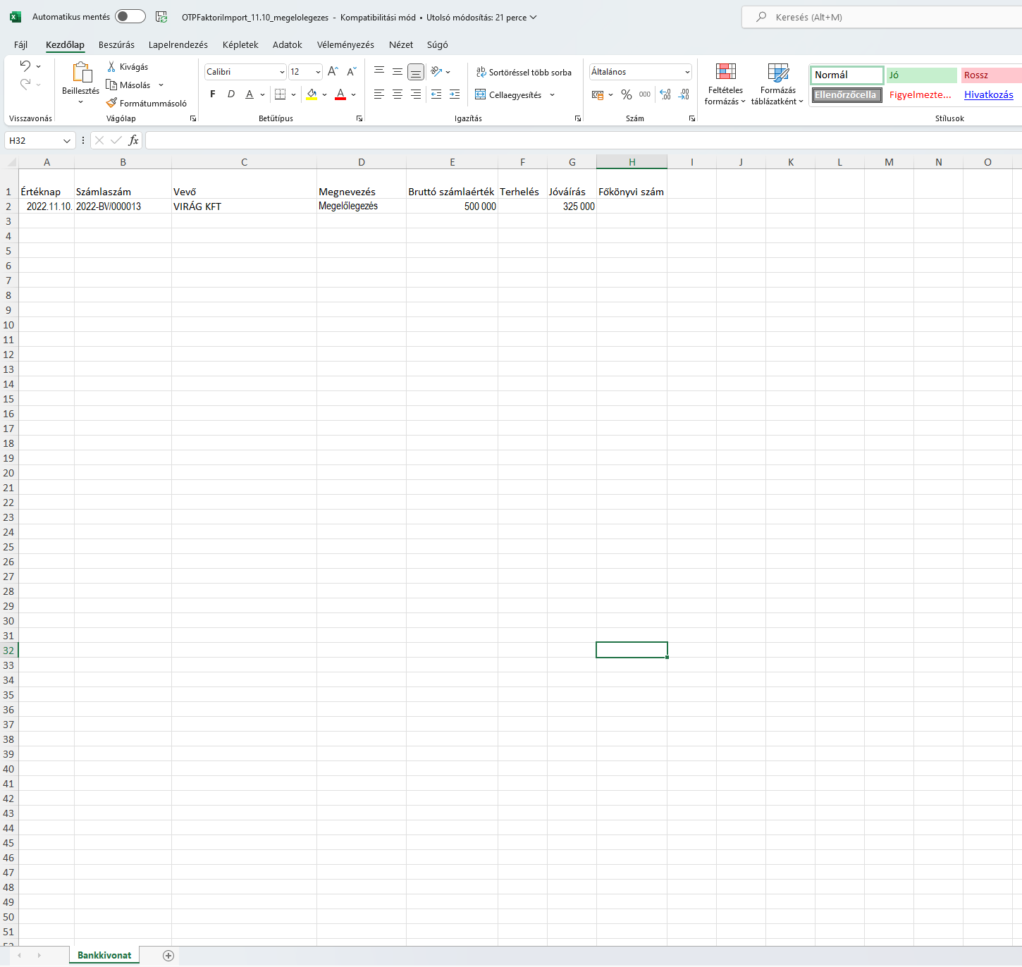-Minta excel megelőlegezés közlemény esetén-