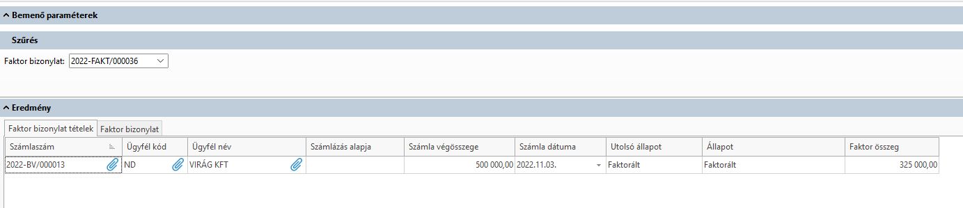 -Faktorált állapotú faktorbizonylat-