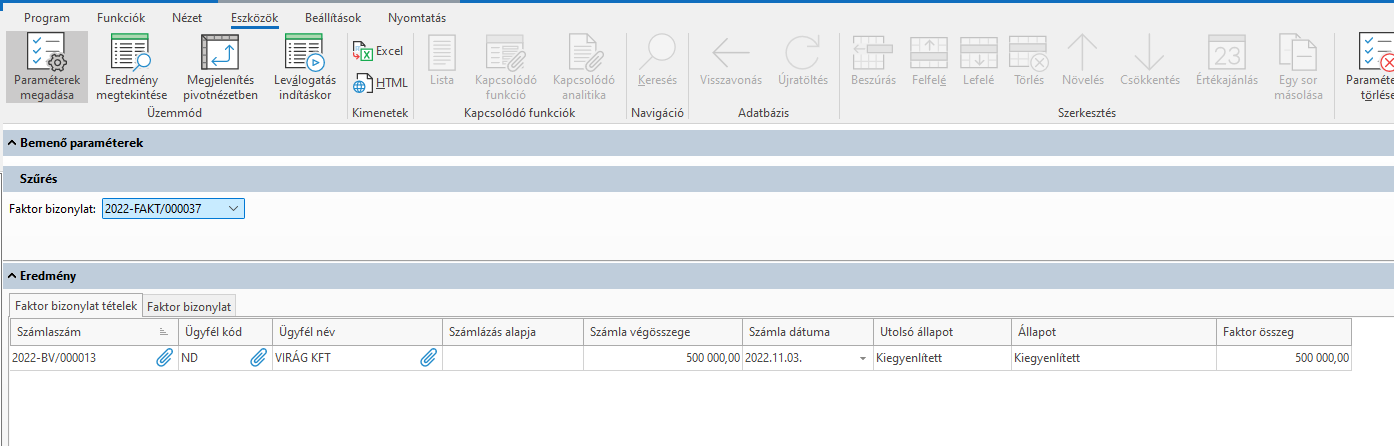 -Kiegyenlített állapotú faktorbizonylat-