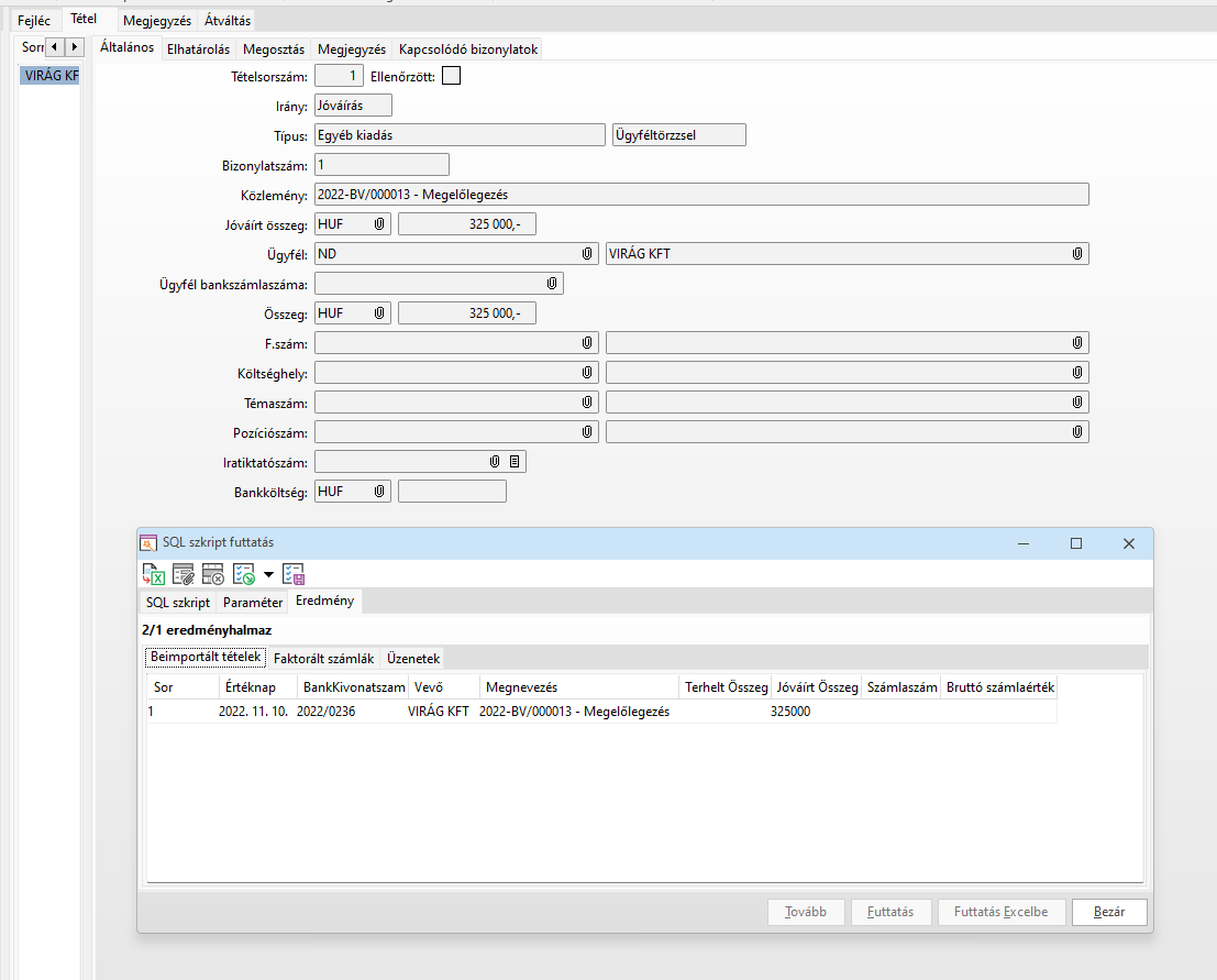 -Megelőlegezés típusú kivonattétel importálása-